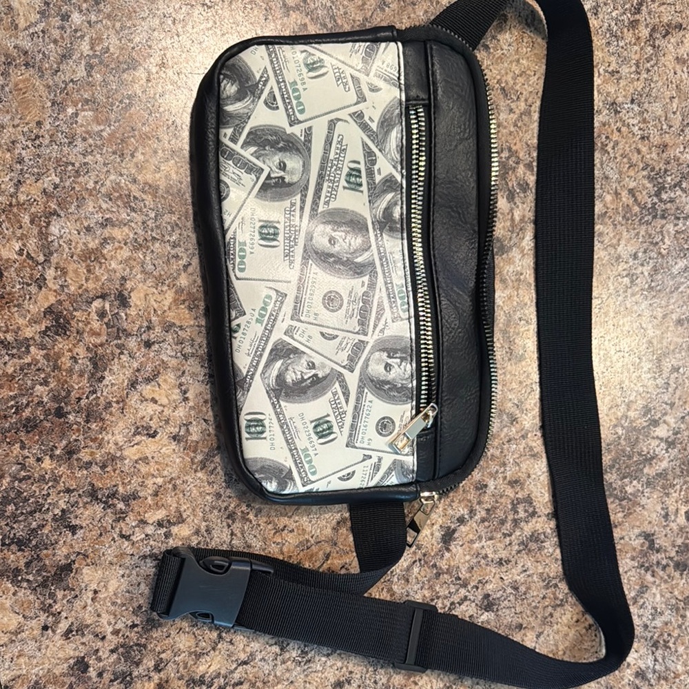 Stylish Black and White Money Print Crossbody Bag